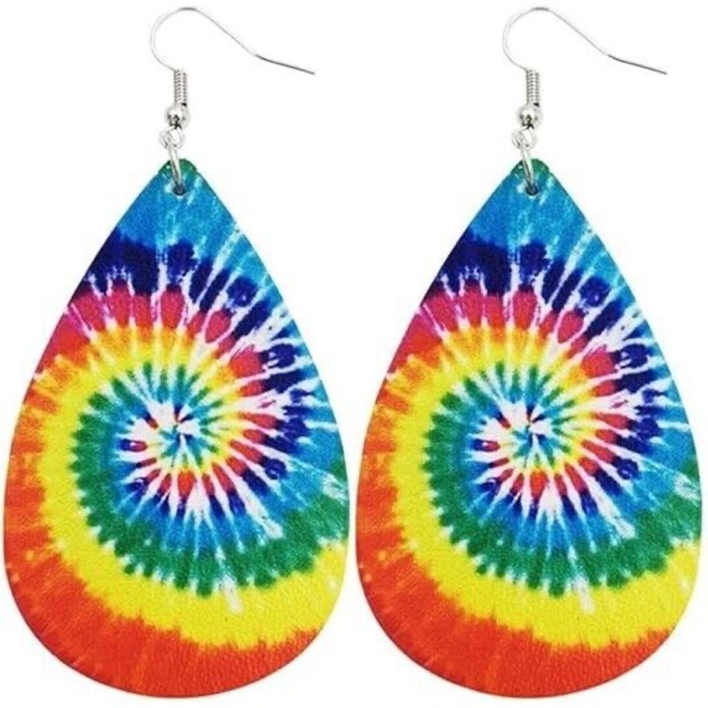 Bohemian Rainbow Tie Dye Leather‎ Drop Earrings Colorful Earrings
